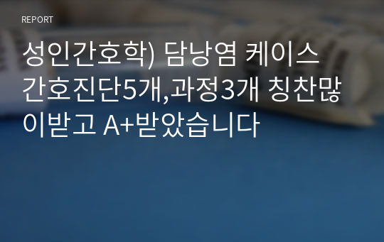 성인간호학) 담낭염 케이스 간호진단5개,과정3개 칭찬많이받고 A+받았습니다