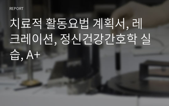 치료적 활동요법 계획서, 레크레이션, 정신건강간호학 실습, A+