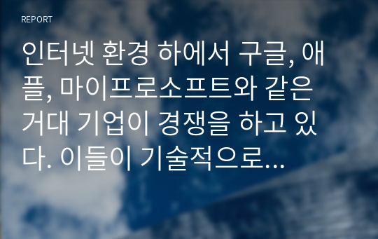 인터넷 환경 하에서 구글, 애플, 마이프로소프트와 같은 거대 기업이 경쟁을 하고 있다. 이들이 기술적으로 타 기업과 경쟁