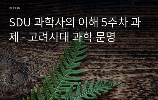 SDU 과학사의 이해 5주차 과제 - 고려시대 과학 문명