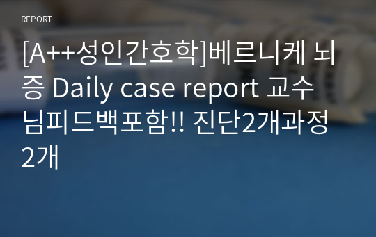 [A++성인간호학]베르니케 뇌증 Daily case report 교수님피드백포함!! 진단2개과정2개