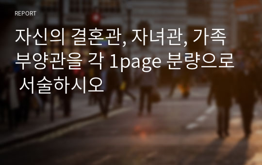 자신의 결혼관, 자녀관, 가족부양관을 각 1page 분량으로 서술하시오