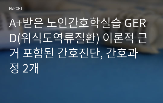 A+받은 노인간호학실습 GERD(위식도역류질환) 이론적 근거 포함된 간호진단, 간호과정 2개