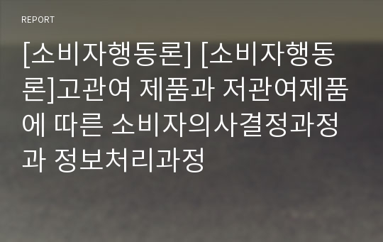 [소비자행동론] [소비자행동론]고관여 제품과 저관여제품에 따른 소비자의사결정과정과 정보처리과정