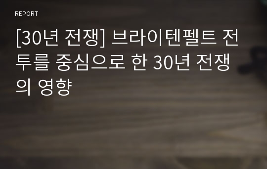 [30년 전쟁] 브라이텐펠트 전투를 중심으로 한 30년 전쟁의 영향