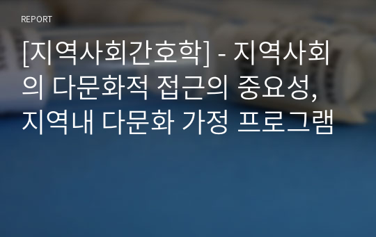 [지역사회간호학] - 지역사회의 다문화적 접근의 중요성, 지역내 다문화 가정 프로그램