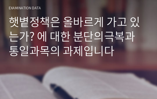 햇볕정책은 올바르게 가고 있는가? 에 대한 분단의극복과통일과목의 과제입니다