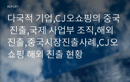 다국적 기업,CJ오쇼핑의 중국 진출,국제 사업부 조직,해외 진출,중국시장진출사례,CJ오쇼핑 해외 진출 현황