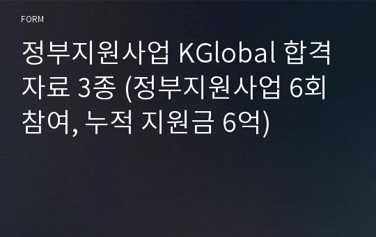 정부지원사업 KGlobal 합격 자료 3종 (정부지원사업 6회 참여, 누적 지원금 6억)