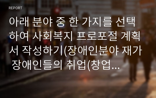 아래 분야 중 한 가지를 선택하여 사회복지 프로포절 계획서 작성하기(장애인분야 재가 장애인들의 취업(창업) 지원 프로그램 )