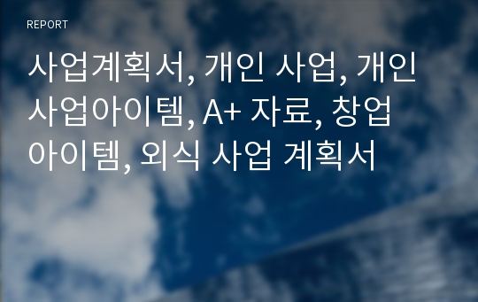 사업계획서, 개인 사업, 개인사업아이템, A+ 자료, 창업 아이템, 외식 사업 계획서