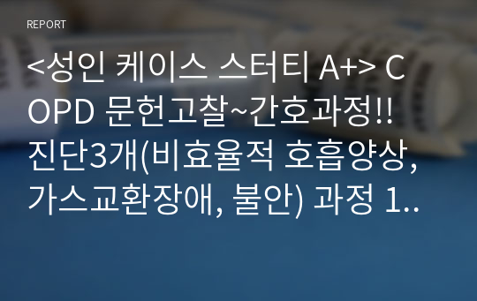 &lt;성인 케이스 스터티 A+&gt; COPD 문헌고찰~간호과정!! 진단3개(비효율적 호흡양상, 가스교환장애, 불안) 과정 1개(비효율적 호흡양상)