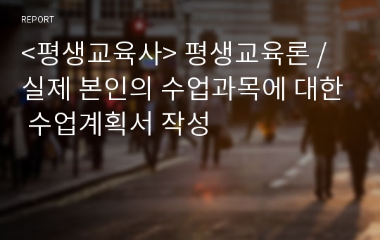 &lt;평생교육사&gt; 평생교육론 / 실제 본인의 수업과목에 대한 수업계획서 작성