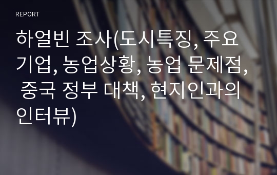 하얼빈 조사(도시특징, 주요기업, 농업상황, 농업 문제점, 중국 정부 대책, 현지인과의 인터뷰)