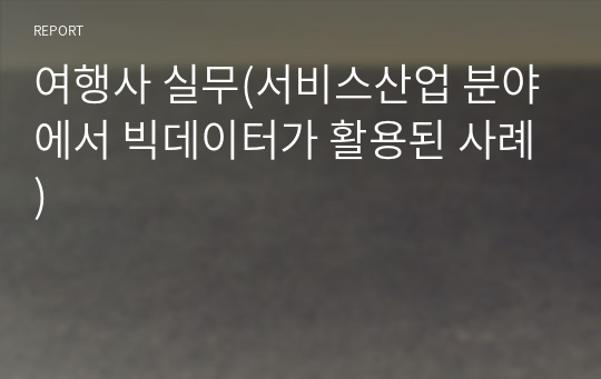 여행사 실무(서비스산업 분야에서 빅데이터가 활용된 사례)