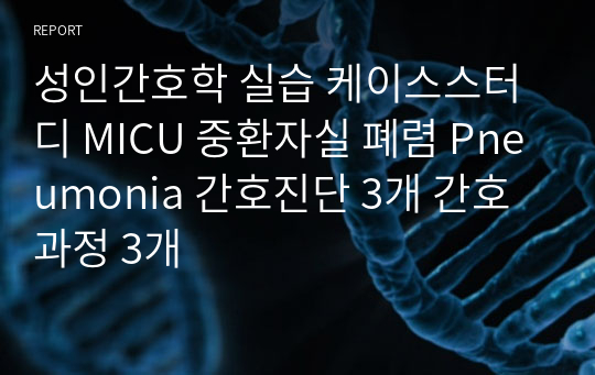 성인간호학 실습 케이스스터디 MICU 중환자실 폐렴 Pneumonia 간호진단 3개 간호과정 3개