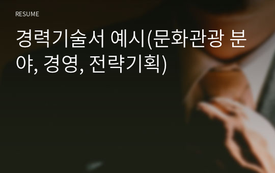 경력기술서 예시(문화관광 분야, 경영, 전략기획)