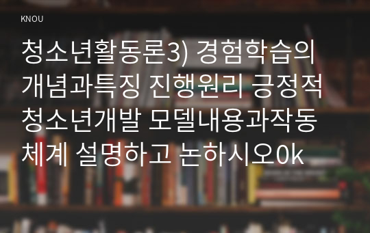 청소년활동론3) 경험학습의개념과특징 진행원리 긍정적청소년개발 모델내용과작동체계 설명하고 논하시오0k