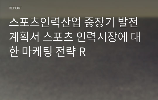 스포츠인력산업 중장기 발전 계획서 스포츠 인력시장에 대한 마케팅 전략 R