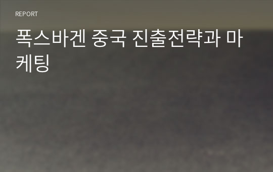 폭스바겐 중국 진출전략과 마케팅