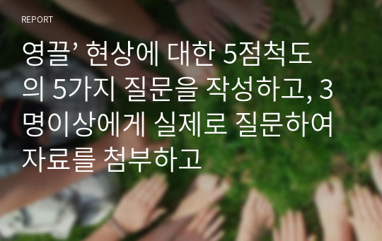 영끌’ 현상에 대한 5점척도의 5가지 질문을 작성하고, 3명이상에게 실제로 질문하여 자료를 첨부하고