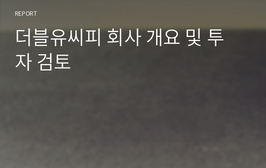 더블유씨피 회사 개요 및 투자 검토