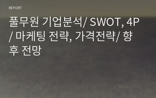 풀무원 기업분석/ SWOT, 4P/ 마케팅 전략, 가격전략/ 향후 전망