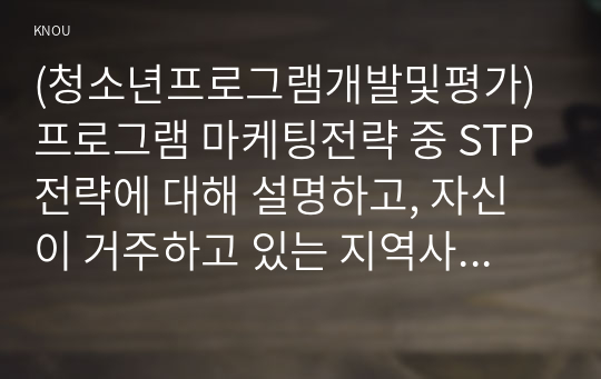 (청소년프로그램개발및평가) 프로그램 마케팅전략 중 STP전략에 대해 설명하고, 자신이 거주하고 있는 지역사회에서 STP 전략을 활용