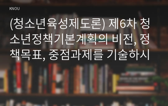 (청소년육성제도론) 제6차 청소년정책기본계획의 비전, 정책목표, 중점과제를 기술하시