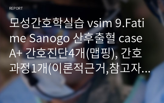 모성간호학실습 vsim 9.Fatime Sanogo 산후출혈 case A+ 간호진단4개(맵핑), 간호과정1개(이론적근거,참고자료,꼼꼼)