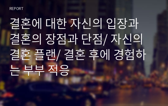 결혼에 대한 자신의 입장과 결혼의 장점과 단점/ 자신의 결혼 플랜/ 결혼 후에 경험하는 부부 적응