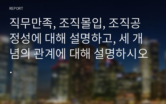 직무만족, 조직몰입, 조직공정성에 대해 설명하고, 세 개념의 관계에 대해 설명하시오.