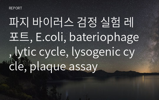 파지 바이러스 검정 실험 레포트, E.coli, bateriophage, lytic cycle, lysogenic cycle, plaque assay