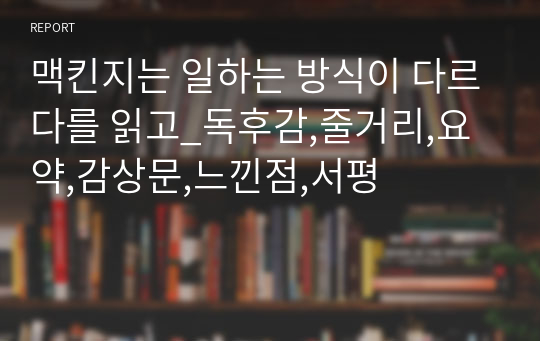 맥킨지는 일하는 방식이 다르다를 읽고_독후감,줄거리,요약,감상문,느낀점,서평