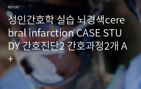 성인간호학 실습 뇌경색cerebral infarction CASE STUDY 간호진단2 간호과정2개 A+