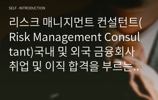 리스크 매니지먼트 컨설턴트(Risk Management Consultant)국내 및 외국 금융회사 취업 및 이직 합격을 부르는 영문이력서 및 자소서 핵심 문장(한국어 포함)