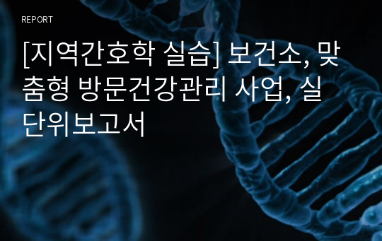 [지역간호학 실습] 보건소, 맞춤형 방문건강관리 사업, 실단위보고서