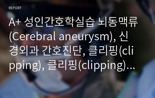 A+ 성인간호학실습 뇌동맥류(Cerebral aneurysm), 신경외과 간호진단, 클리핑(clipping), 클리핑(clipping) 수술간호, 간호진단, 간호과정, 케이스스터디