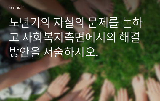 노년기의 자살의 문제를 논하고 사회복지측면에서의 해결방안을 서술하시오.