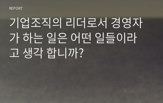 기업조직의 리더로서 경영자가 하는 일은 어떤 일들이라고 생각 합니까?