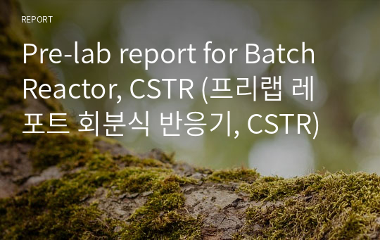 [A+] Pre-lab report for Batch Reactor, CSTR (프리랩 레포트 회분식 반응기, CSTR)