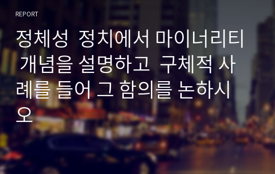 정체성  정치에서 마이너리티 개념을 설명하고  구체적 사례를 들어 그 함의를 논하시오