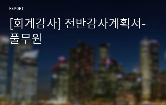 [회계감사] 전반감사계획서- 풀무원