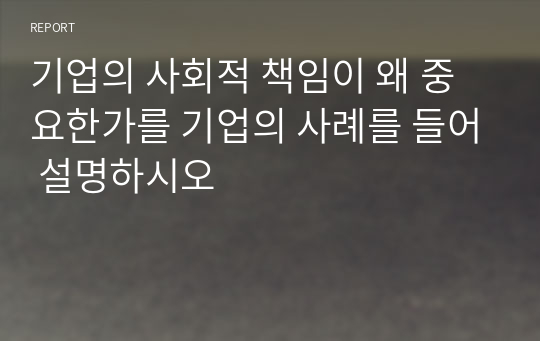 기업의 사회적 책임이 왜 중요한가를 기업의 사례를 들어 설명하시오