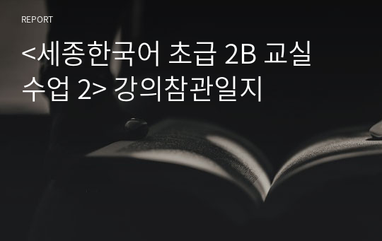 &lt;세종한국어 초급 2B 교실 수업 2&gt; 강의참관일지