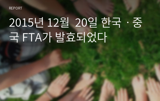 2015년 12월  20일 한국ㆍ중국 FTA가 발효되었다