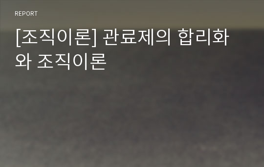 [조직이론] 관료제의 합리화와 조직이론