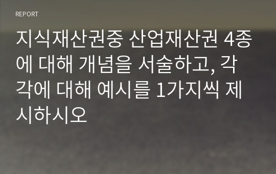 지식재산권중 산업재산권 4종에 대해 개념을 서술하고, 각각에 대해 예시를 1가지씩 제시하시오