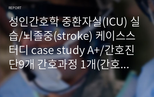 성인간호학 중환자실(ICU) 실습/뇌졸중(stroke) 케이스스터디 case study A+/간호진단9개 간호과정 1개(간호사정, 진단, 계획, 수행, 평가) 케이스스터디/