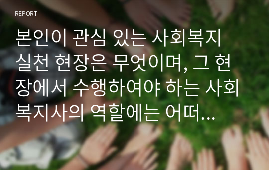 본인이 관심 있는 사회복지 실천 현장은 무엇이며, 그 현장에서 수행하여야 하는 사회복지사의 역할에는 어떠한 것들이 있는가?